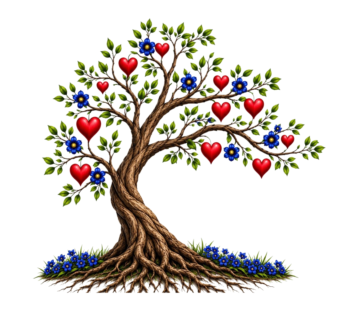 An illustrated tree whose branches are full of hearts and flowers — the emblem of The Prevention Social Worker.